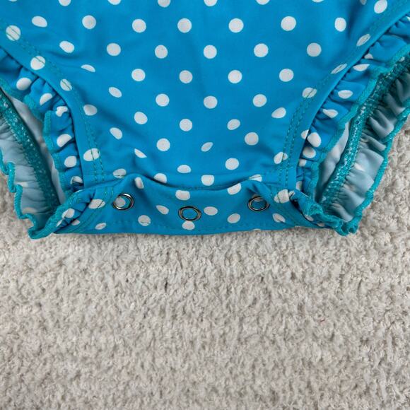 Ruffle Butts Girls Rash Guard 12-18M Blue Long Sleeve Polka Dot One Piece Swim - Picture 6 of 8
